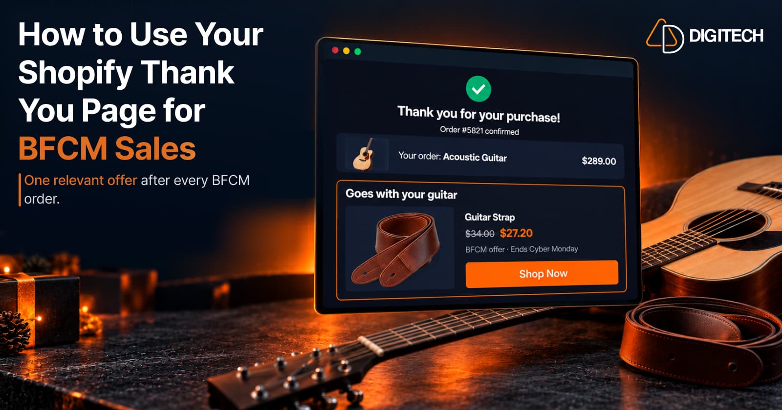 Thank You Page recommending a guitar strap after BFCM order