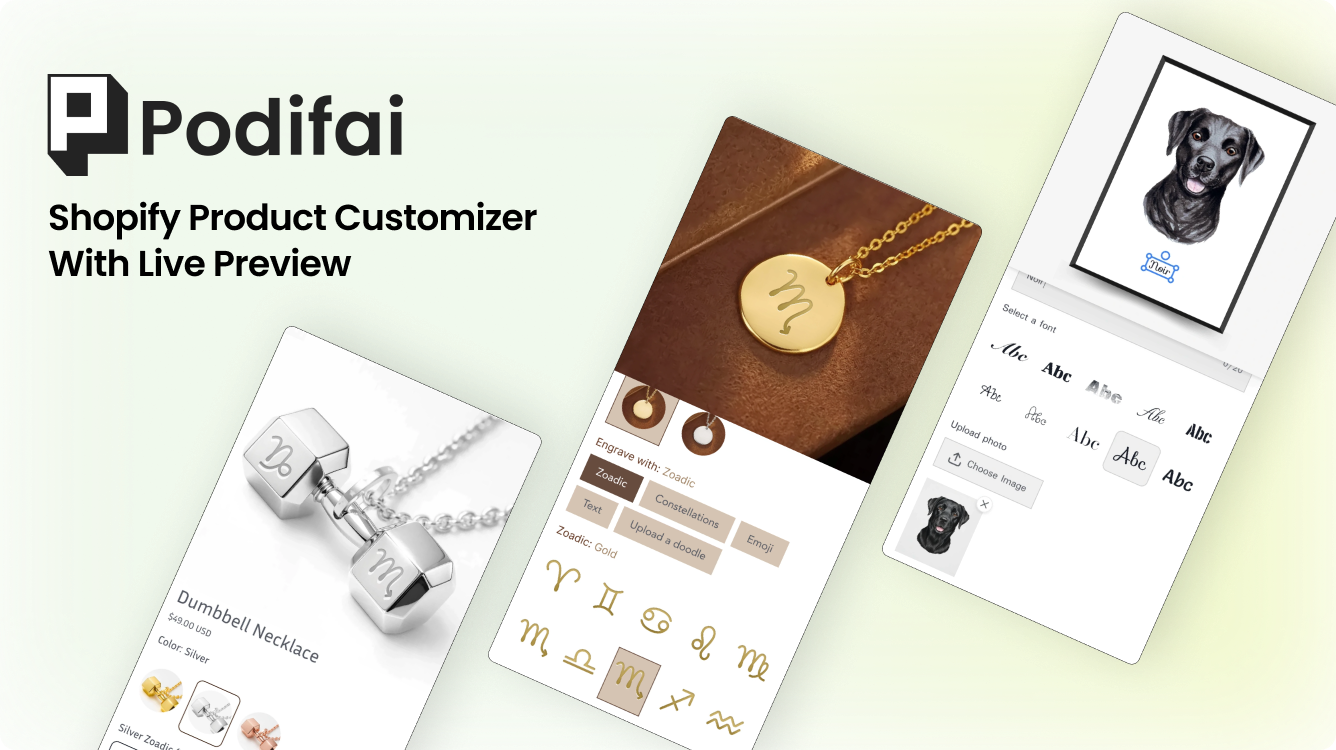 Podifai — no-code Shopify product customizer with live preview