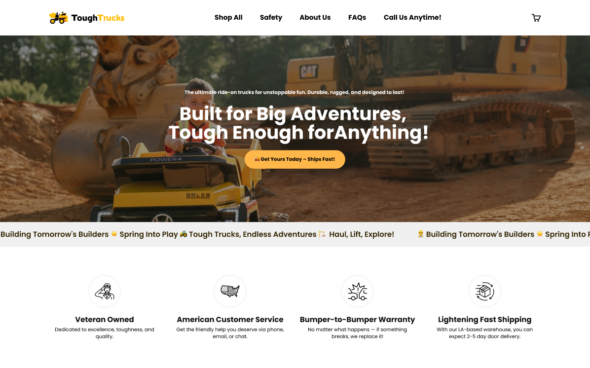 Tough Trucks For Kids — DTC kids ride-on storefront