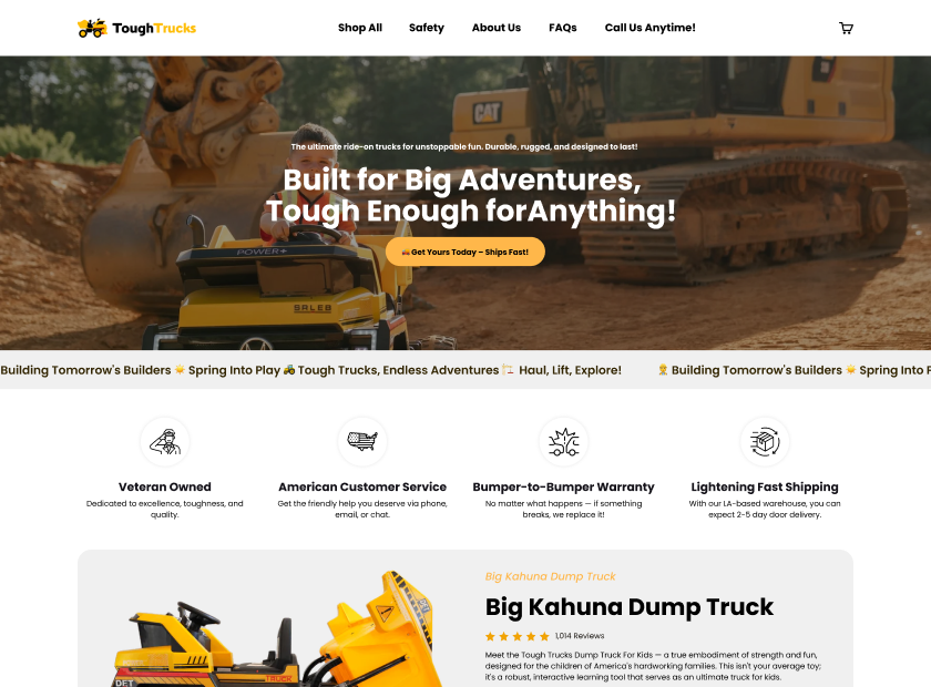 Tough Trucks For Kids — DTC kids ride-on storefront